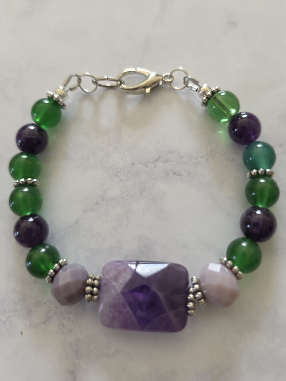Handcrafted Purple and Green Beaded Bracelet - Brand
